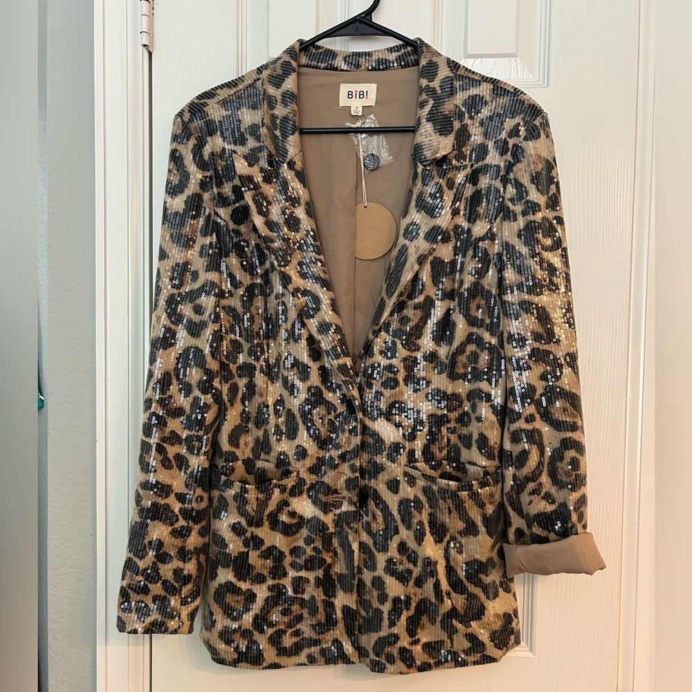 Bibi shimmer sequins leopard animal print blazer